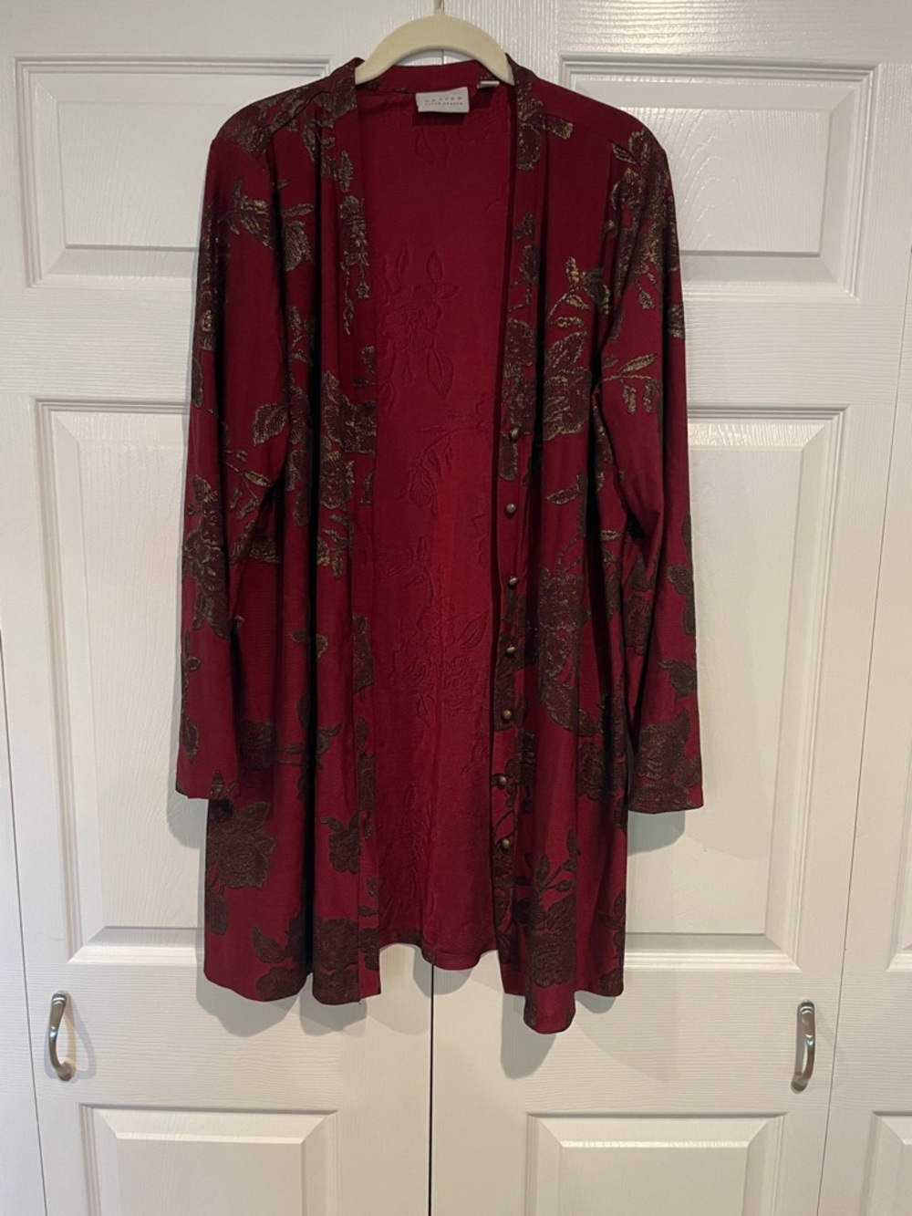 Susan Graver Burgundy Floral-Print Long Jacket